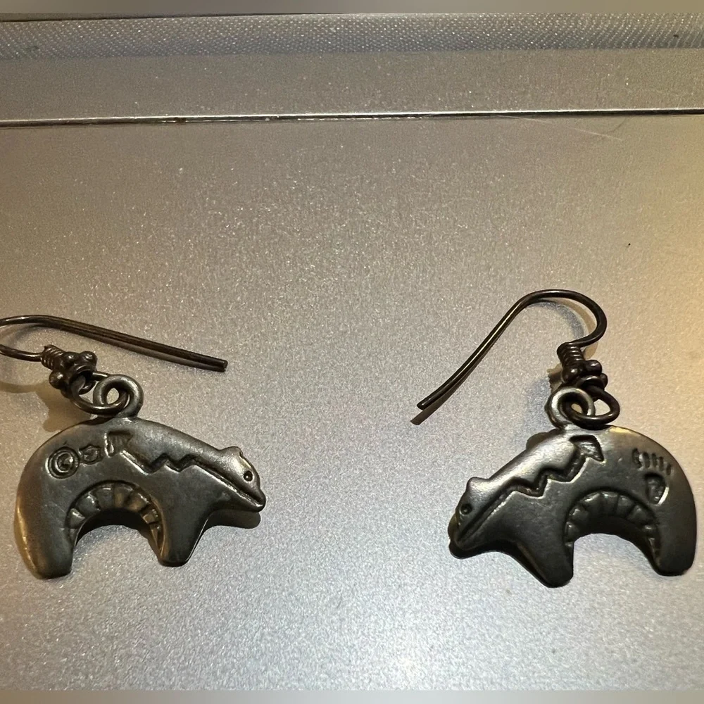 Sterling Silver Cast Bear Fetish Dangle Earrings